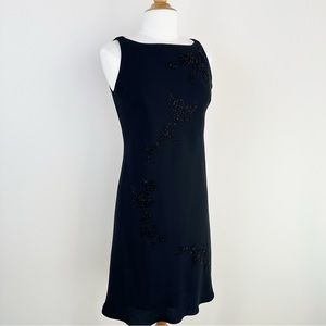 Jones New York Dress Black Beaded Chiffon Sleeveless Swing Midi Dress